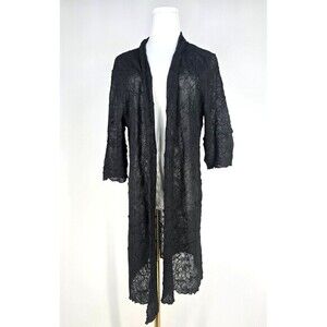 EILEEN FISHER Open Cardigan Cover Tunic Length Black Semi Sheer M Medium‎